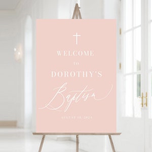 Blush Pink Baptism Welcome Sign, White Cross Dusty Pink Christening Welcome Sign, Modern Baptism Welcome Poster, Pink Baptism, Girl Baptism