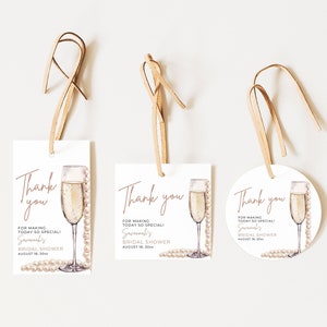 Modèle d'étiquette de faveur de douche nuptiale de perles et de prosecco, étiquettes de cadeau de douche nuptiale minimaliste, autocollants de douche, perles et faveurs de prosecco PP1