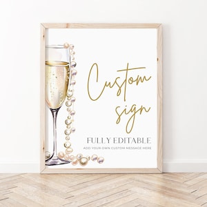 Modèle d'enseigne personnalisé pour shower de mariage perles et prosecco, enseigne pour shower de mariage perles modernes et prosecco, shower de mariage perles et prosecco PP2
