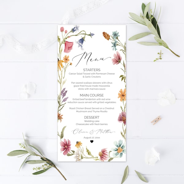 Wedding Menu Template Floral Etsy Wedding Menu Template Floral Etsy