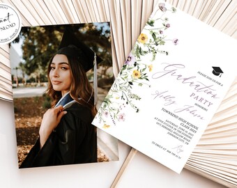 Wildflower Graduation Invitation Template Class 2026 Photo Wildflower Graduation Party Invitation Printable High School Graduation Invite W4