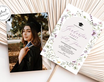 Wildflower Graduation Invitation Template, Class 2026, Wildflower Graduation Party Invitation, Printable High School Graduation Invite, W1