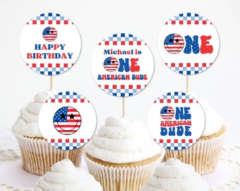 4th of July 1st Birthday Cupcake Toppers: American Dude (Digital Download)