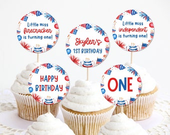 4th of July 1st Birthday Cupcake Toppers: Miss Firecracker (Digital Download)  LF1