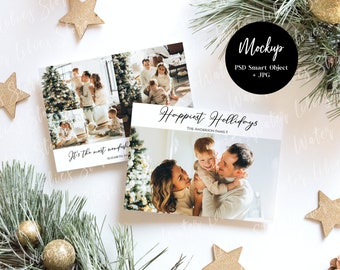 Two Christmas cards mockup, Mockup Christmas card, Holiday Card Mockup, Invitation Mockup, Holiday Mockups, Christmas Mockup Two Card Mockup