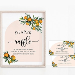 8x10 Diaper Raffle Sign, A Little Cutie is on the Way Baby Shower Decor, Arch Orange Citrus Little Cutie Diaper Raffle Sign Instant Download