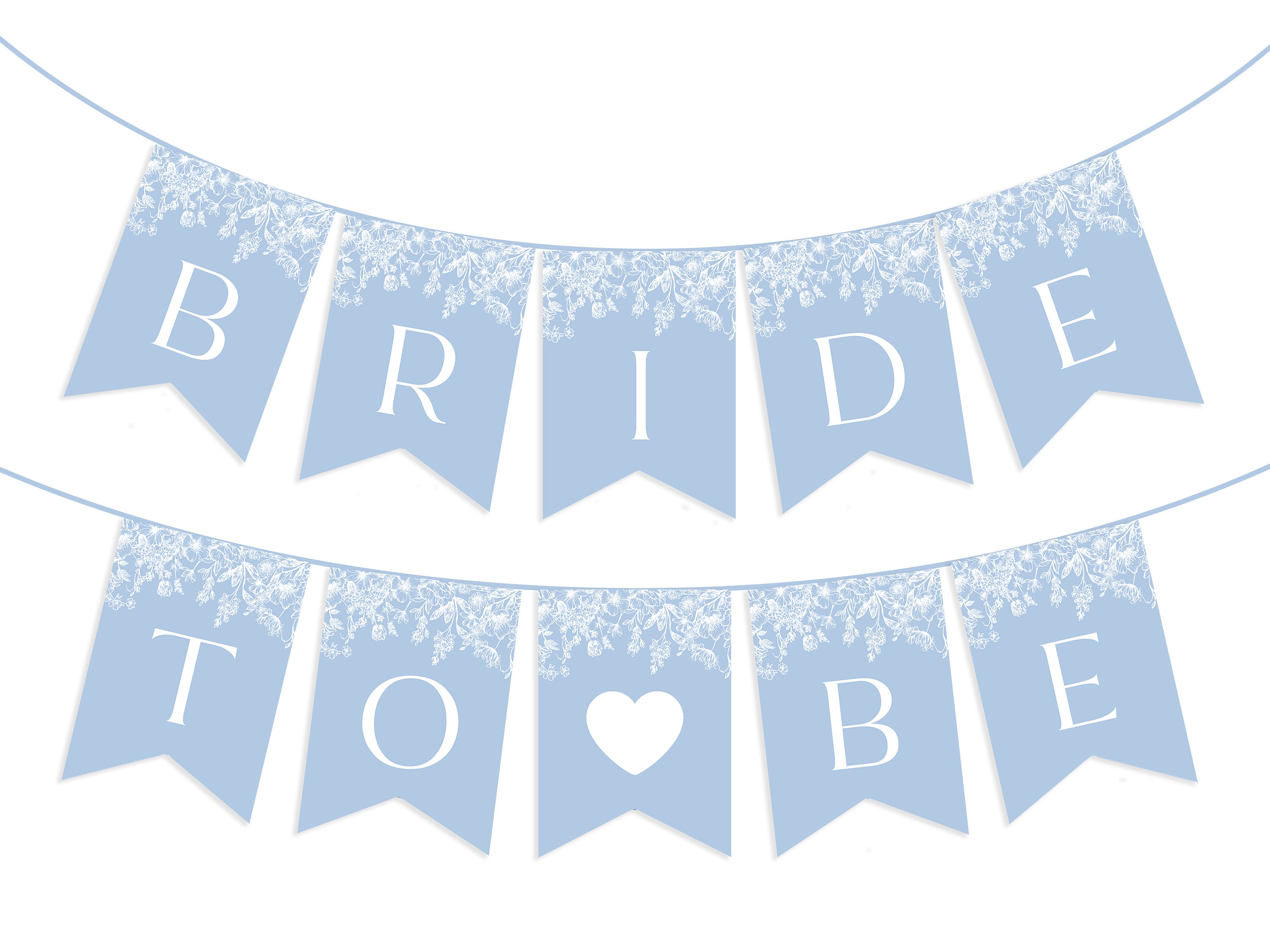 Dusty Blue White Floral Bridal Shower Bride to be Banner Template, Vintage Botanical Bridal Shower Bunting Banner Blue Bride to be Banner B4
