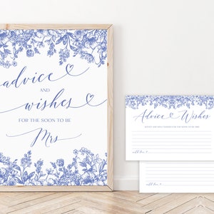 Blaue florale Ratschläge und Wünsche für die Braut Karte, Viktorianische Blaue Botanische Ratschläge und Wünsche für die baldige Mrs.-Zeichen B3