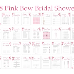 She's Tying the Knot Bridal Shower Games, Pink Bow Bridal Shower Game Bundle, Printable Pink Ribbon Bow Bridal Party Games Package TK1