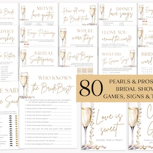 Pearls and Prosecco Bridal Shower Games, Minimalist Pearls & Prosecco Bridal Shower Game Bundle, Printable Bridal Party Games Package PP2