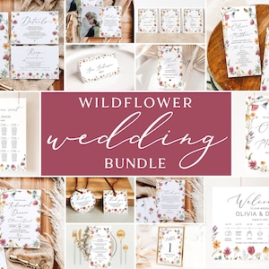 Wildflower Wedding Invitation Bundle, Editable Floral Wedding Invitation Set, Meadow Wedding Package, Elegant Wildflower Wedding Suite W12
