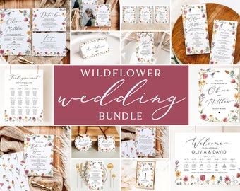 Wildflower Wedding Invitation Bundle, Editable Floral Wedding Invitation Set, Meadow Wedding Package, Elegant Wildflower Wedding Suite W12