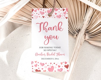 Valentine Bridal Shower Favor Tags, Printable Girl Little Sweetheart Baby Shower Thank You Tag Pink Red Heart Baby Shower Favors Gift Tag V3