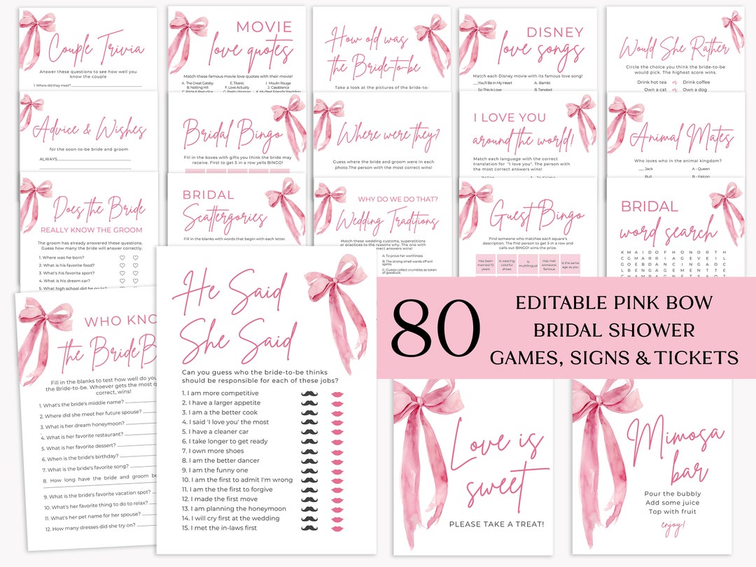 She's Tying the Knot Bridal Shower Games, Pink Bow Bridal Shower Game