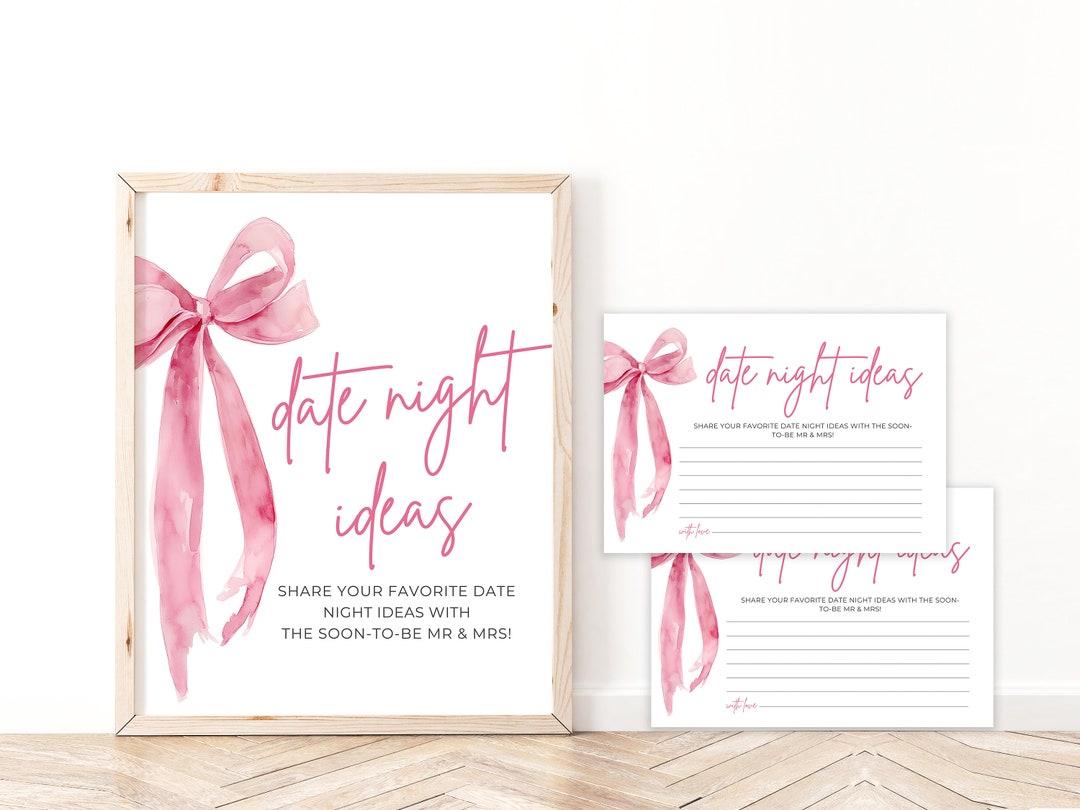 Pink Bow Date Night Card Template,printable Pink Ribbon Bow Coquette ...
