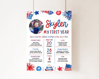 4th of July First Birthday Milestone Board: Patriotic Decor (Digital Download)  LF1