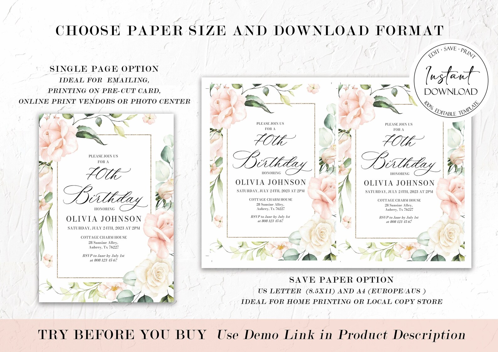 70th Birthday Invitation Template Any Age Birthday Party - Etsy