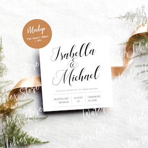 Groen vierkante kaart mockup, vierkante bruiloft uitnodiging mockup, vierkante wenskaart mockup vierkante blanco briefpapier kaart mockup kaart mockup