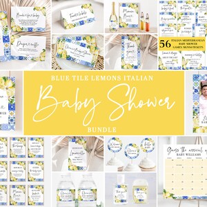 Positano Blue Tiles Lemon Baby Shower Invitation Bundle, Gender Neutral Italian Mediterranean Baby Shower Amalfi Coast Summer Baby Shower M5