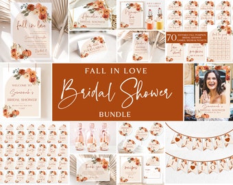 Fall Bridal Shower Invitation Bundle Printable Arch Boho Fall Pumpkin Bridal Shower Bundle Bridal Shower Games Fall in Love Bridal Shower F1