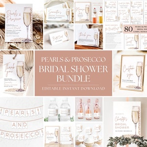 Pearls and Prosecco Bridal Shower Invitation Bundle, Champagne Pearls and Prosecco Games Bundle, Pearls & Prosecco Bridal Shower Decor PP1
