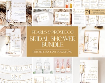 Pearls and Prosecco Bridal Shower Invitation Bundle, Gold Pearls and Prosecco Games Bundle, Pearls & Prosecco Bridal Shower Decor PP2