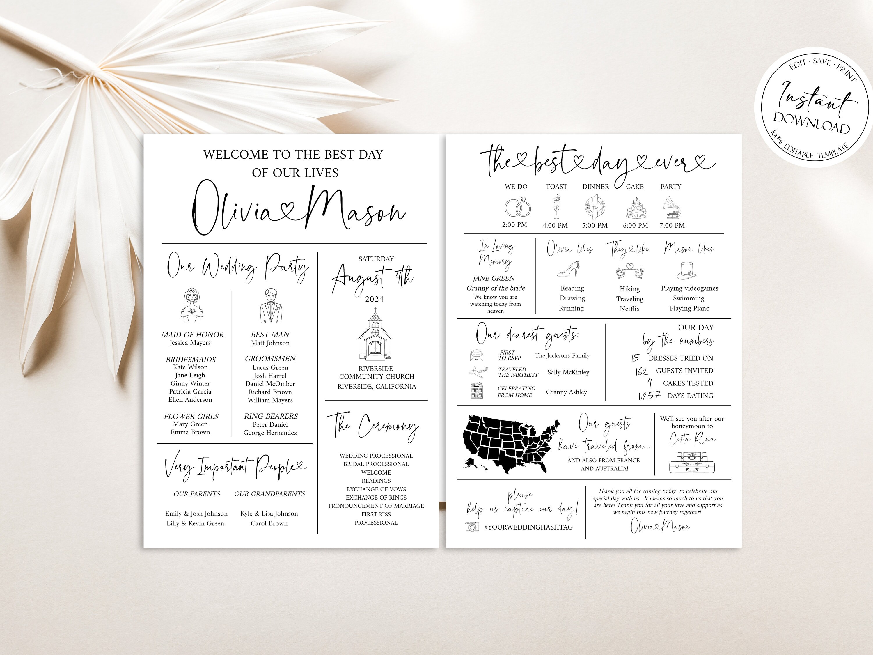 Infographic Wedding Program, Unique Wedding Program, Fun Wedding ...