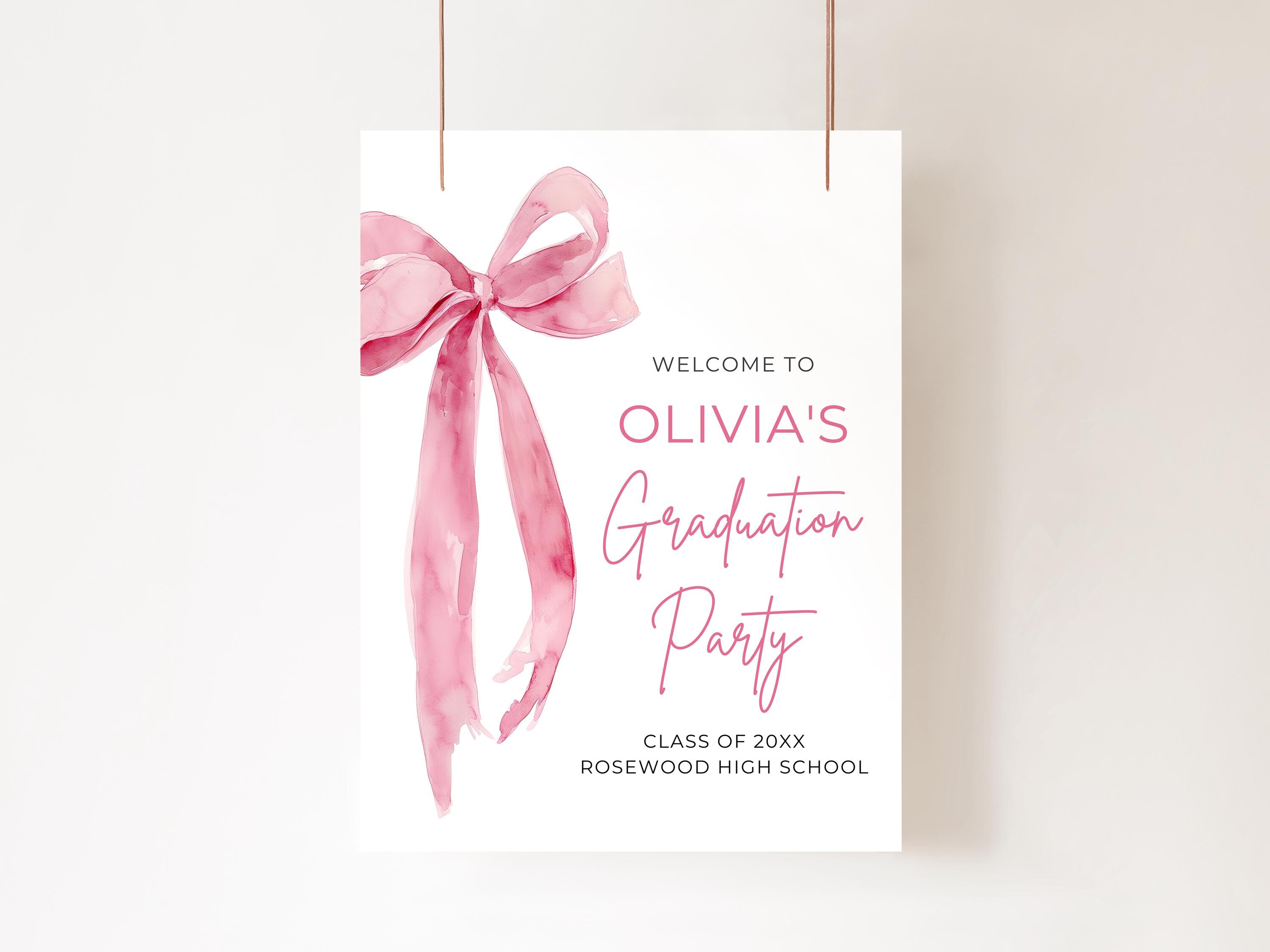 Pink Sign Grad Example Pink Bow Graduation Party Welcome Sign, Class 2026 Graduate, Modern ...