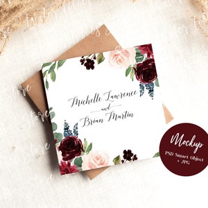 Quadratisches Boho-Karten-Mockup, quadratisches Boho-Einladungs-Mockup, quadratisches Boho-Grußkarten-Mockup, quadratisches Boho-Briefpapier-Hochzeitseinladungs-Mockup