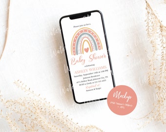 iPhone Mockup, Evite mock up, Boho phone mockup, Smartphone Mockup, Mobile Phone Mockup, Screen Mockup, Electronic Invitation Mockup, PSD