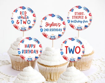 4th of July 2nd Birthday Cupcake Toppers: Patriotic Decor (Digital Download)  LF1