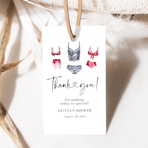 Lingerie Bridal Shower Favor Tags Template, Editable Lingerie Gift Tags, Party Tags, Bachelorette Party Printable Lingerie Thank You Tags L2