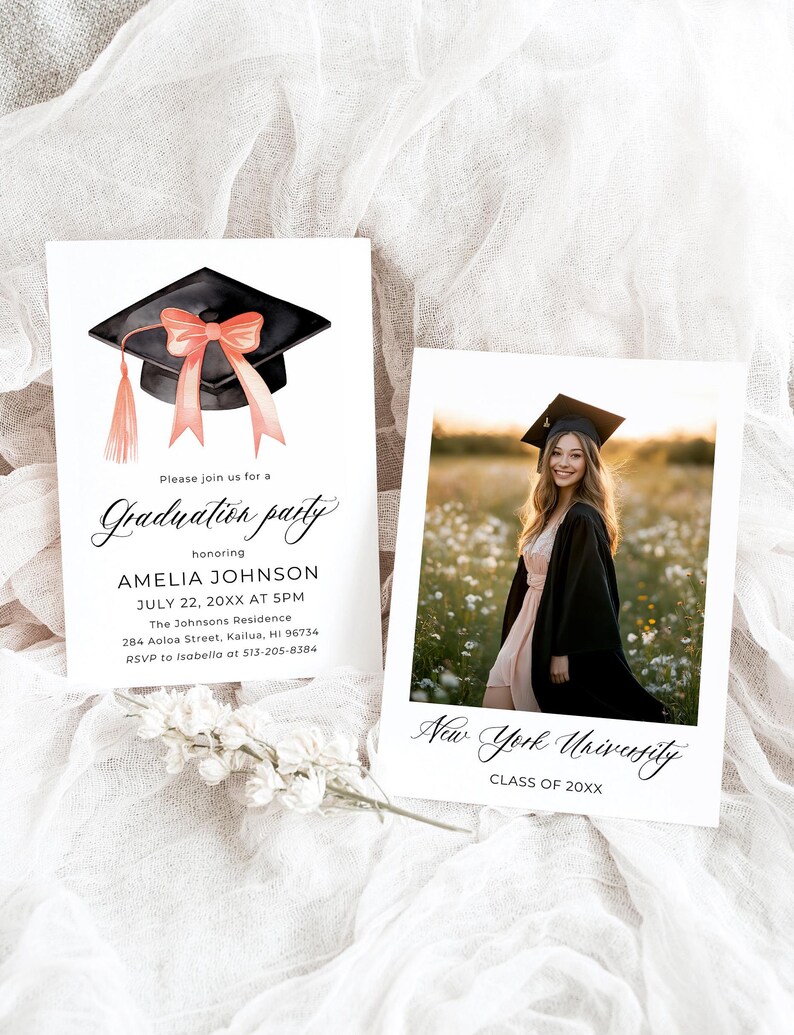 Red Bow Graduation Cap Graduation Invitation, Class 2025 Graduate ...
