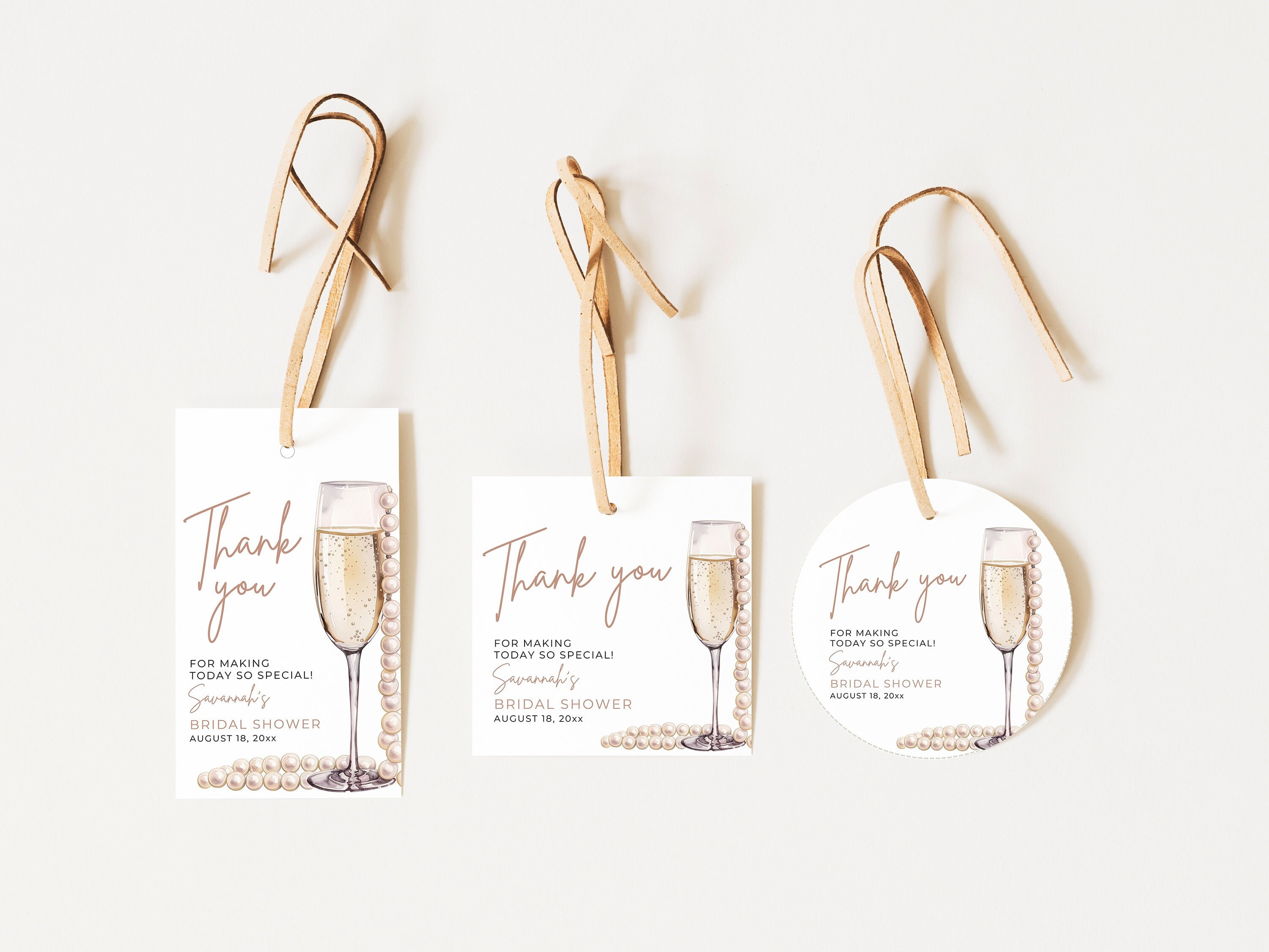 Pearls and Prosecco Bridal Shower Favor Tag Template, Minimalist Bridal Shower Gift Tags, Shower Stickers, Pearls & Prosecco Favors PP1