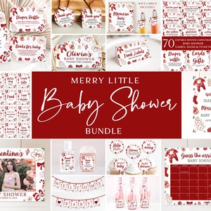 Red Winter Baby Shower Invitation Bundle, Editable Holiday Christmas Baby Shower Invitation Bundle, Merry Little Baby Shower Games Decor S2