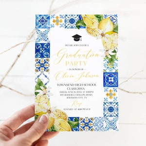 Editable Photo Italian Blue Tile Lemons Graduation Invitation - Etsy