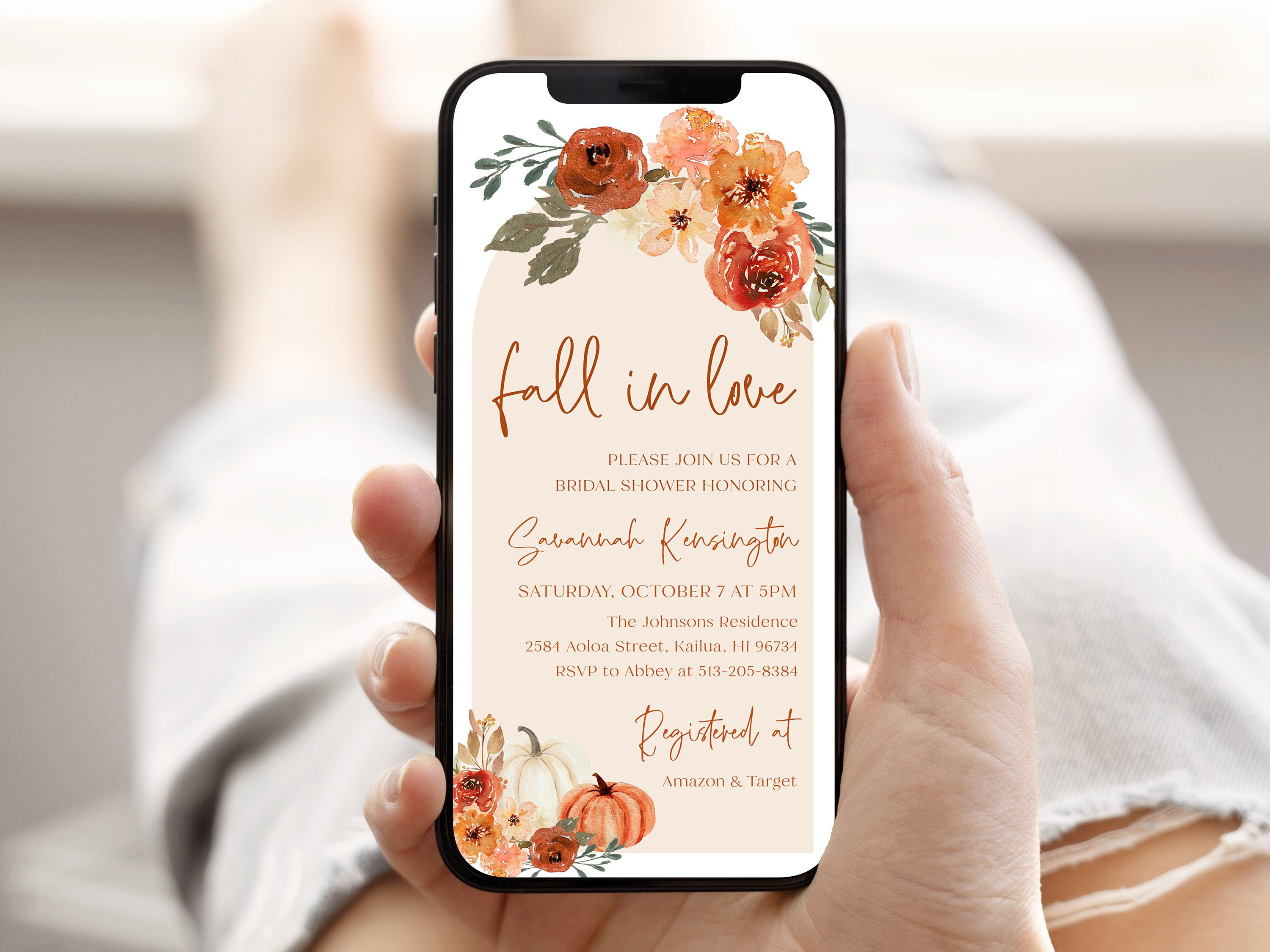 Fall in Love Bridal Shower Digital Invitation, Arch Boho Fall Pumpkin ...