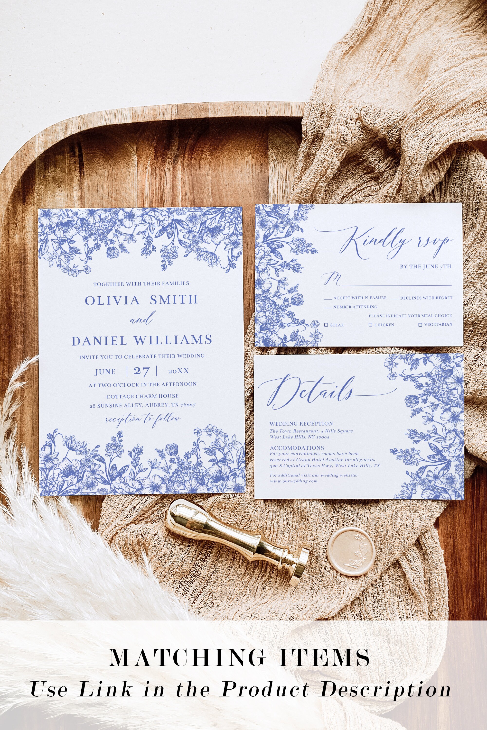 Blue Floral Wedding Program Template Editable Dusty Blue Wedding ...