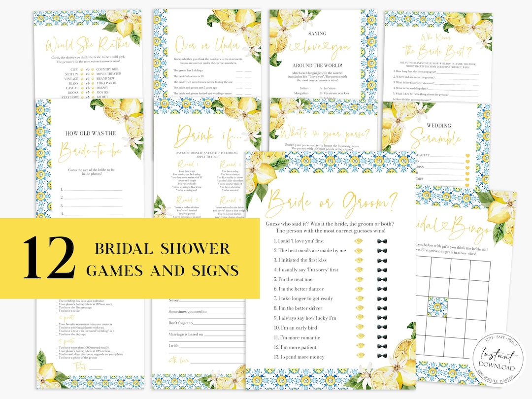 Blue Lemons Wedding Shoe Game Cards - Bridal Shower Party Game For 30 Guests - View #4