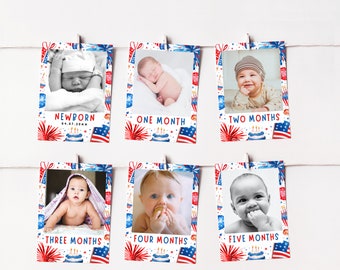 4th of July First Birthday Photo Banner: Patriotic Milestone Display (Digital Download)