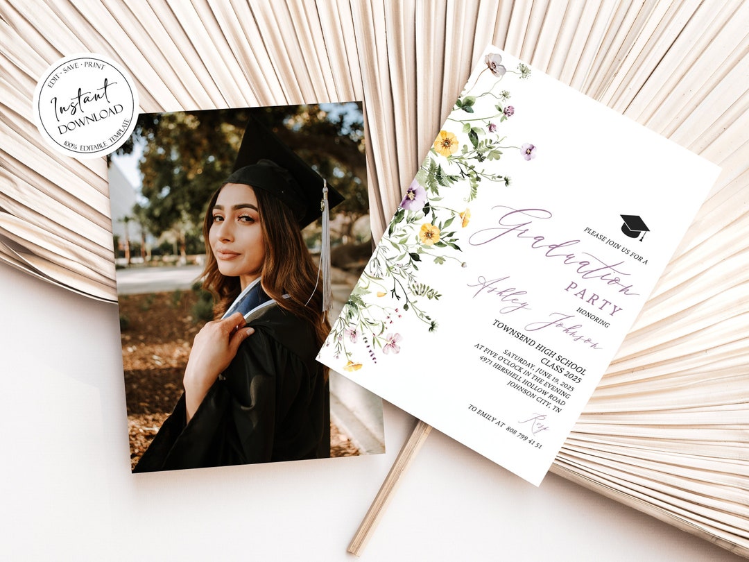 Wildflower Graduation Invitation Template Class 2025 Photo Wildflower Graduation Party