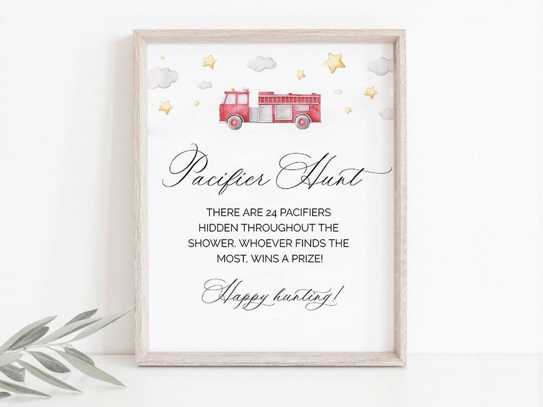 Firetruck Pacifier Hunt Sign, Printable Firefighter Hidden Pacifier