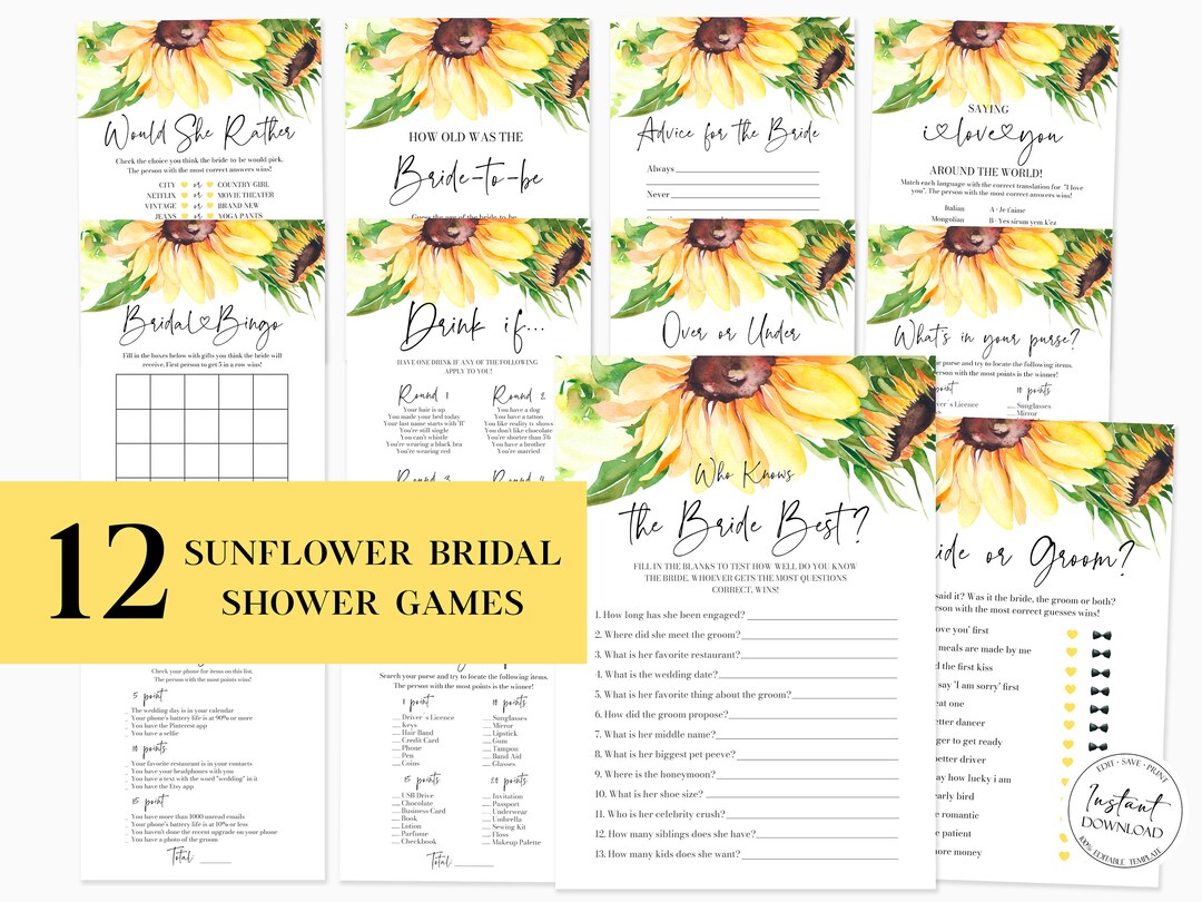 50 Pack Sunflower Bridal Shower Scratch Off Game Cards - Wedding, Baby Shower, Party Prizes