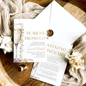 Invitación e itinerario de despedida de soltera de Pearls y Prosecco, invitación de despedida de soltera de Pearls y Prosecco PP2