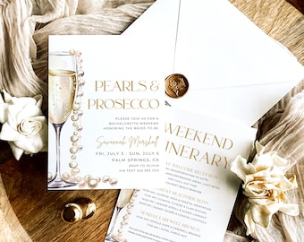 Pearls and Prosecco Bachelorette Invitation and Itinerary, Pearls Bachelorette Party Invitation, Pearls & Prosecco Bachelorette Party PP2