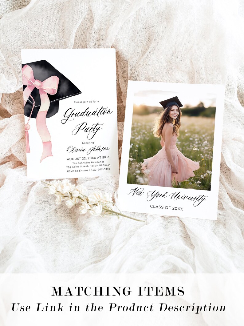 Pink Bow Graduation Cap Graduation Welcome Sign, Class 2025 Graduate Pink Coquette Grad Party Poster, High School Grad Party Welcome Sign G1
