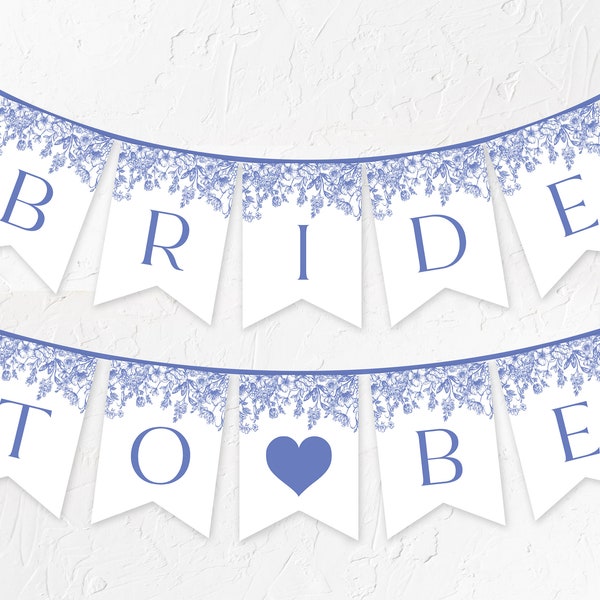 Blue Floral Bridal Shower Bride to be Banner Template, Vintage Botanical Bridal Shower Bunting Banner, Victorian Blue Bride to be Banner B3