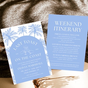 Last Toast On The Coast Bachelorette Invitation & Itinerary Coastal Bachelorette Weekend Invite, Beach Bachelorette Schedule, Bach Itinerary