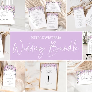 Wisteria Large Wedding Bundle Template, Light Purple Printable Wedding Invitation Set Dusty Lilac Greenery Wedding Invitation Package WW1