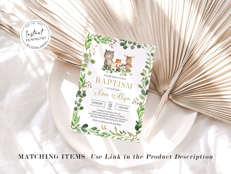 Digital Baptism Invitation Greenery Animals Baptism Evite Etsy